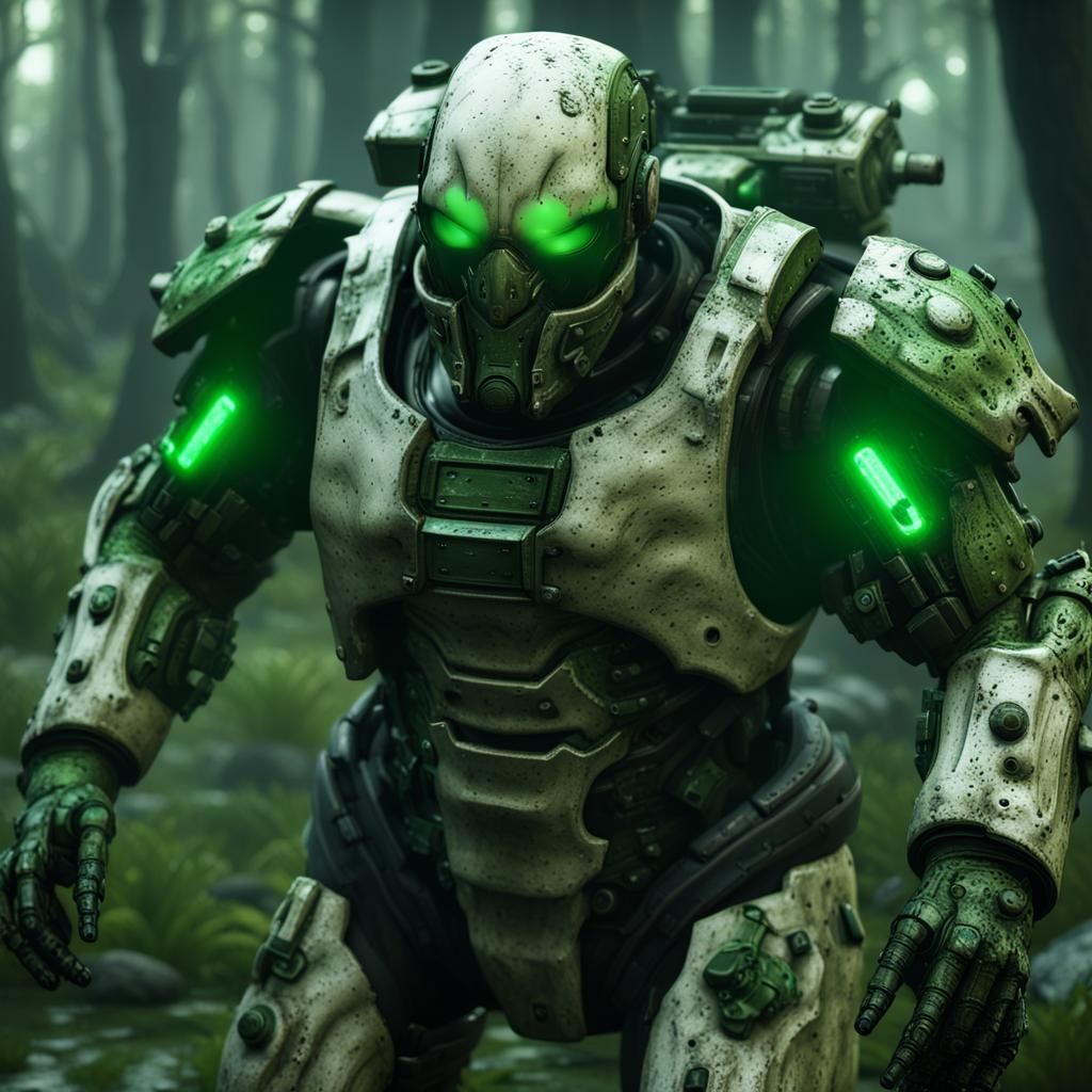 Diseased Humanoid in Decaying Sci-Fi Armor