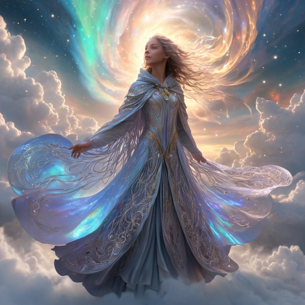 Zephyr Weaver in Celestial Clouds: 3D Fantasy Art