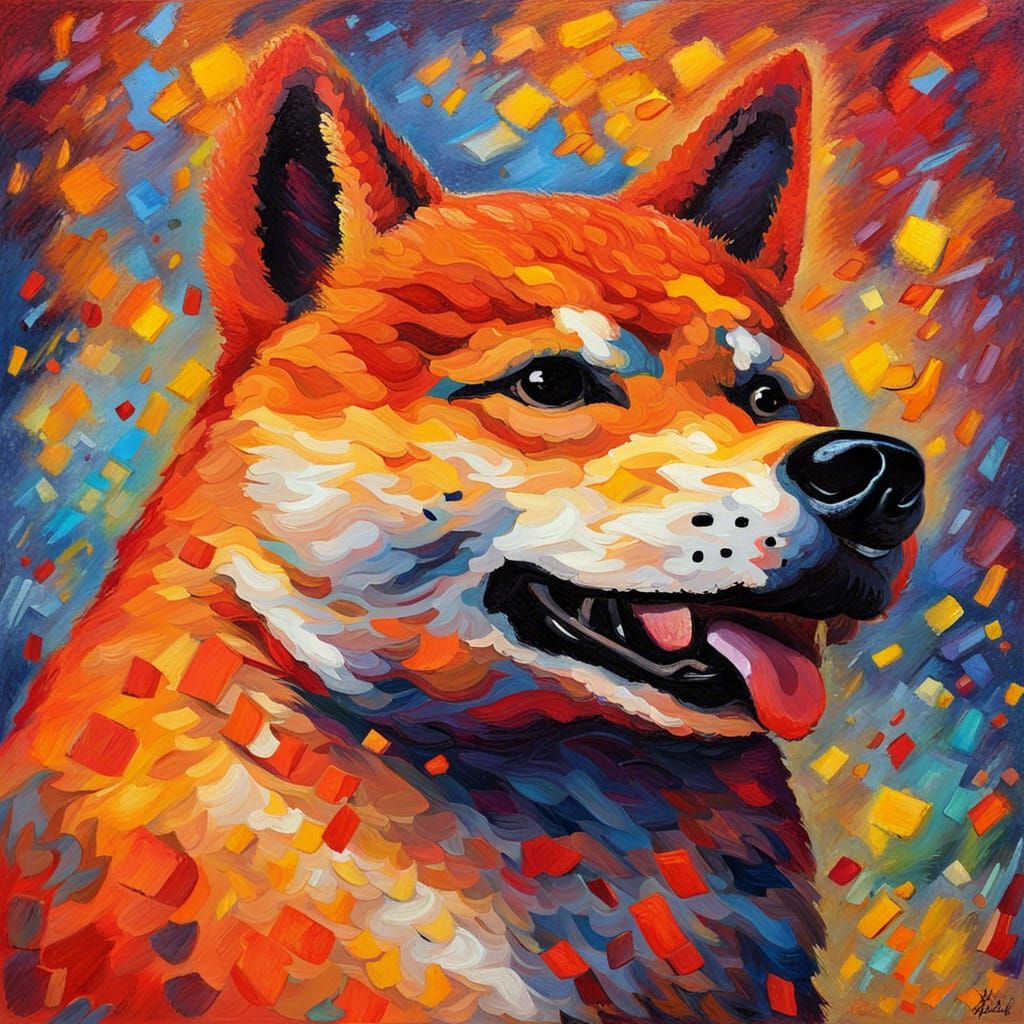 Fiery Shiba Inu: Expressionist Oil Painting
