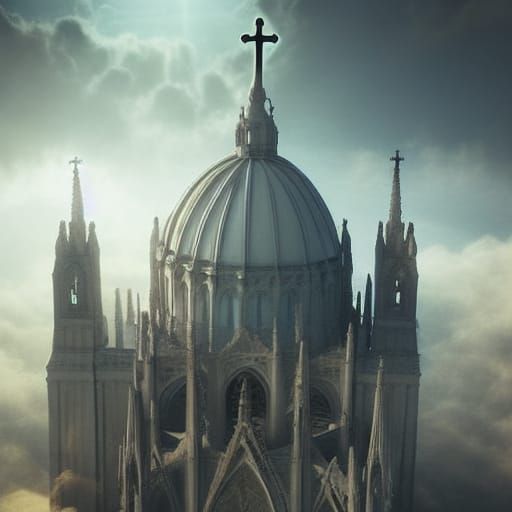 Epic Cathedral in Heavenly Light: Digital Matte Painting