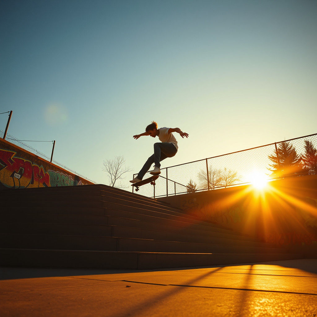 Dynamic Skateboarding Scene at Sunset