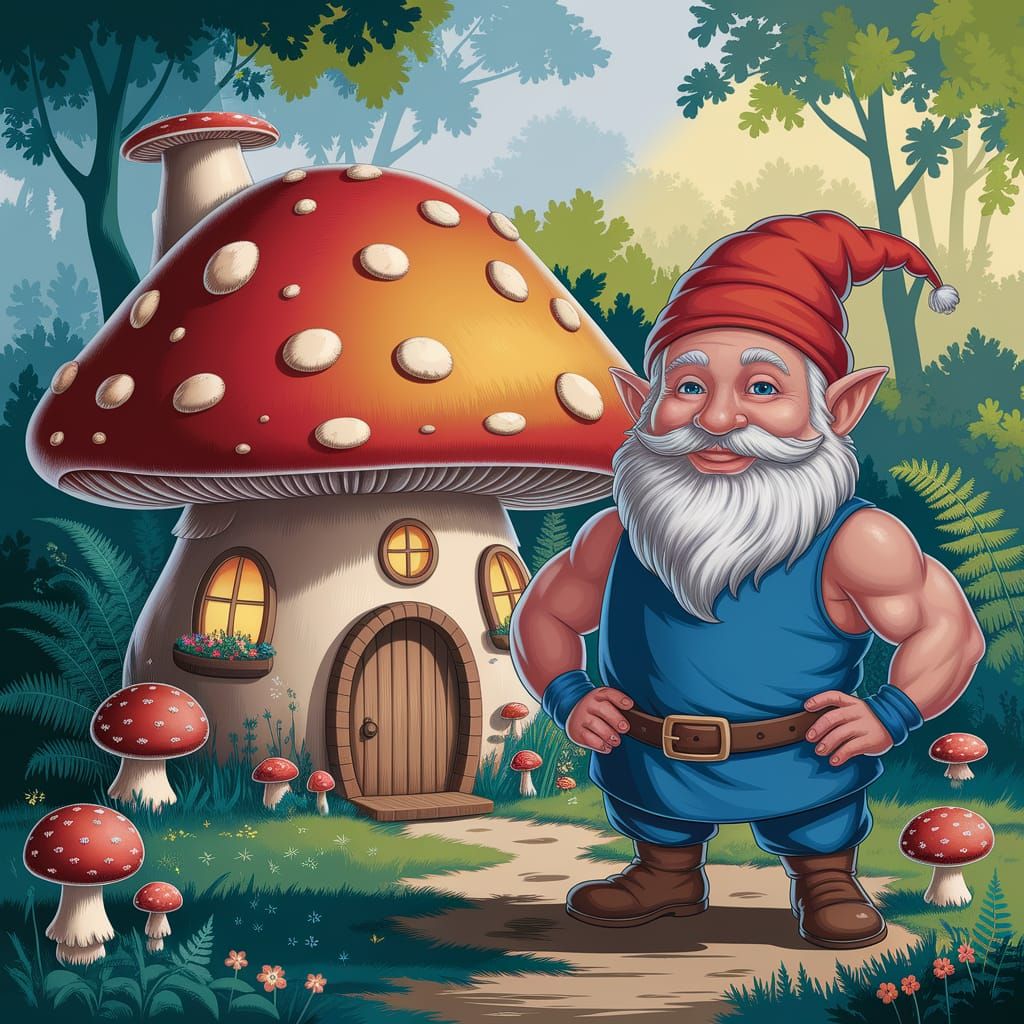 Gnomes in Whimsical Mushroom Homes