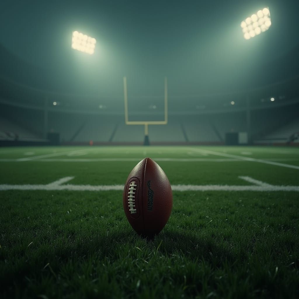 Abandoned Football Stadium Under Eerie Floodlights