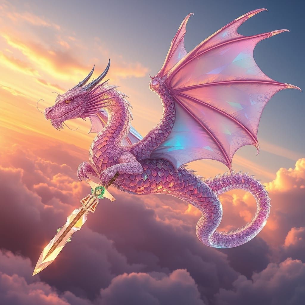 Crystal Dragon Soaring Through Dawn Sky