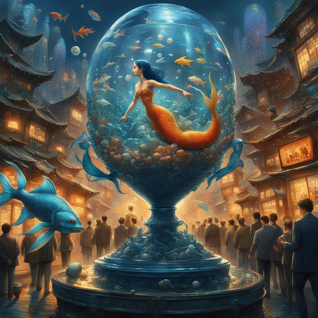 Mermaid in Crystal Goblet in Tokyo Street