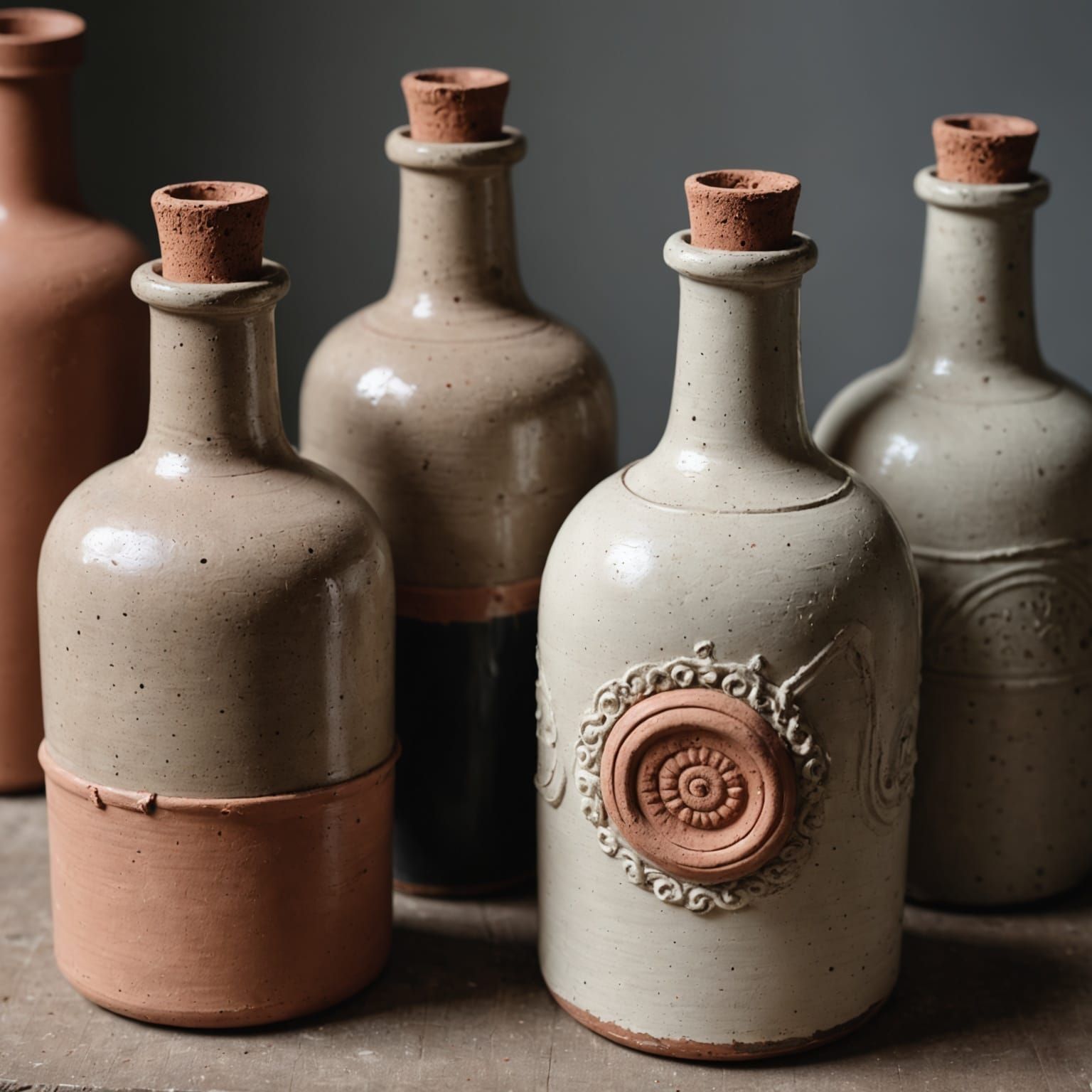 Clay-Topped Bottles Displayed Artistically