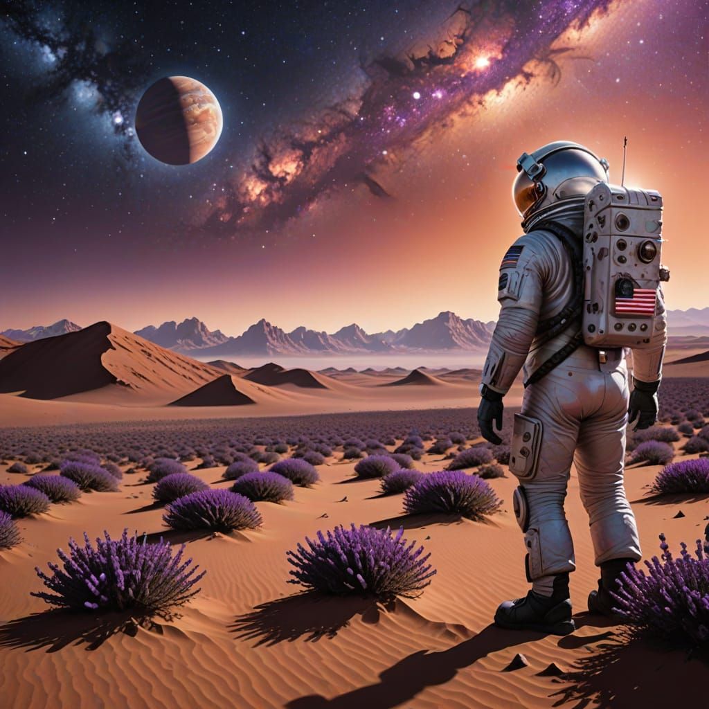 Astronaut Stands Alone on Violet Alien Landscape