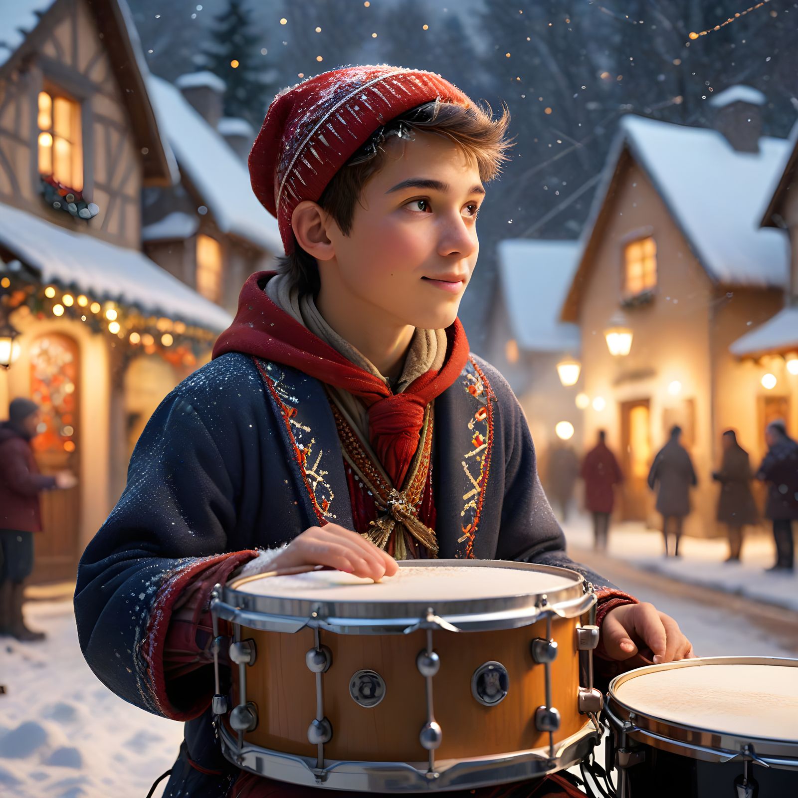 Whimsical Drummer Boy in Winter Wonderland