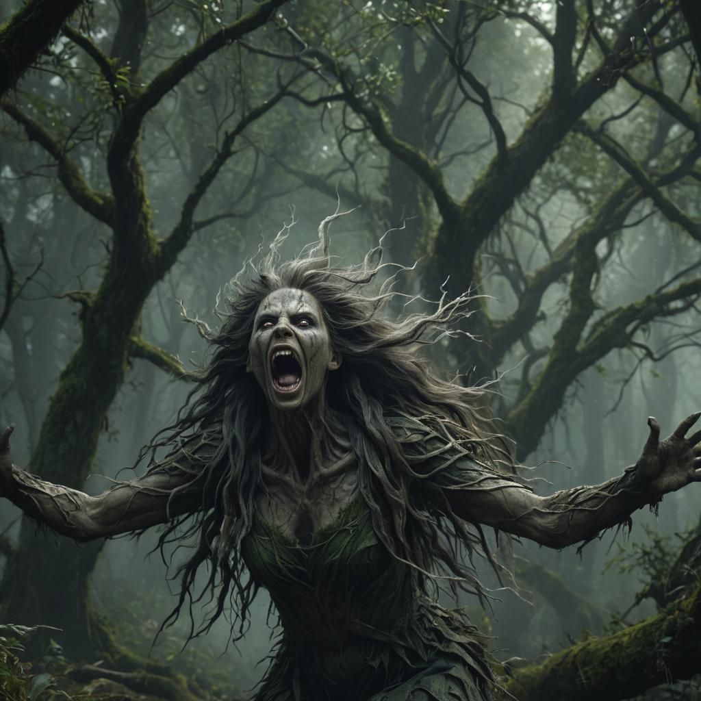 Surreal Banshee Emerges from Forest in Epic Cinematic Style