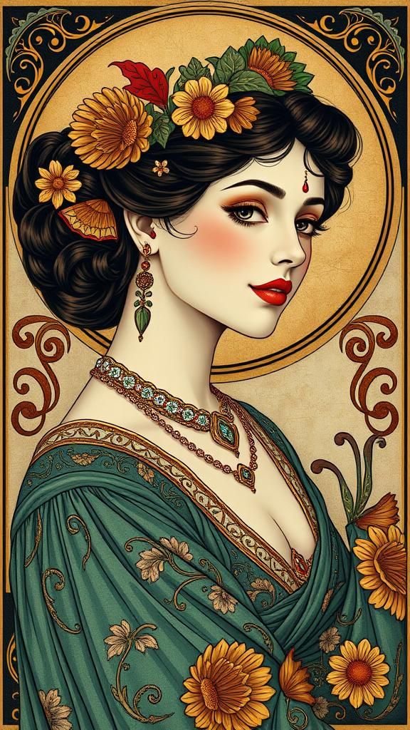 Art Nouveau Portrait in Earth Tones