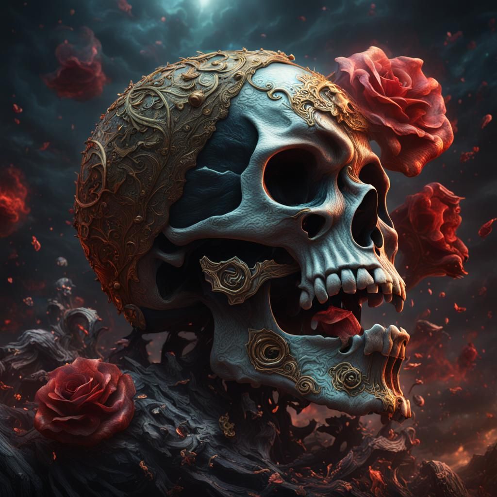Detailed Skull Blowing Kisses in Fantasy Art Style
