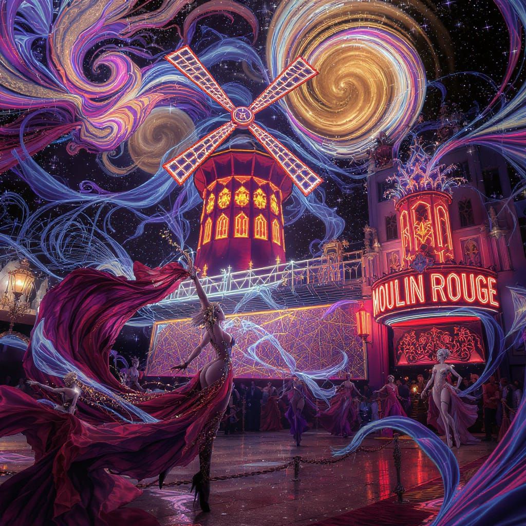 Moulin Rouge Showgirls in Holographic Astral Illustration