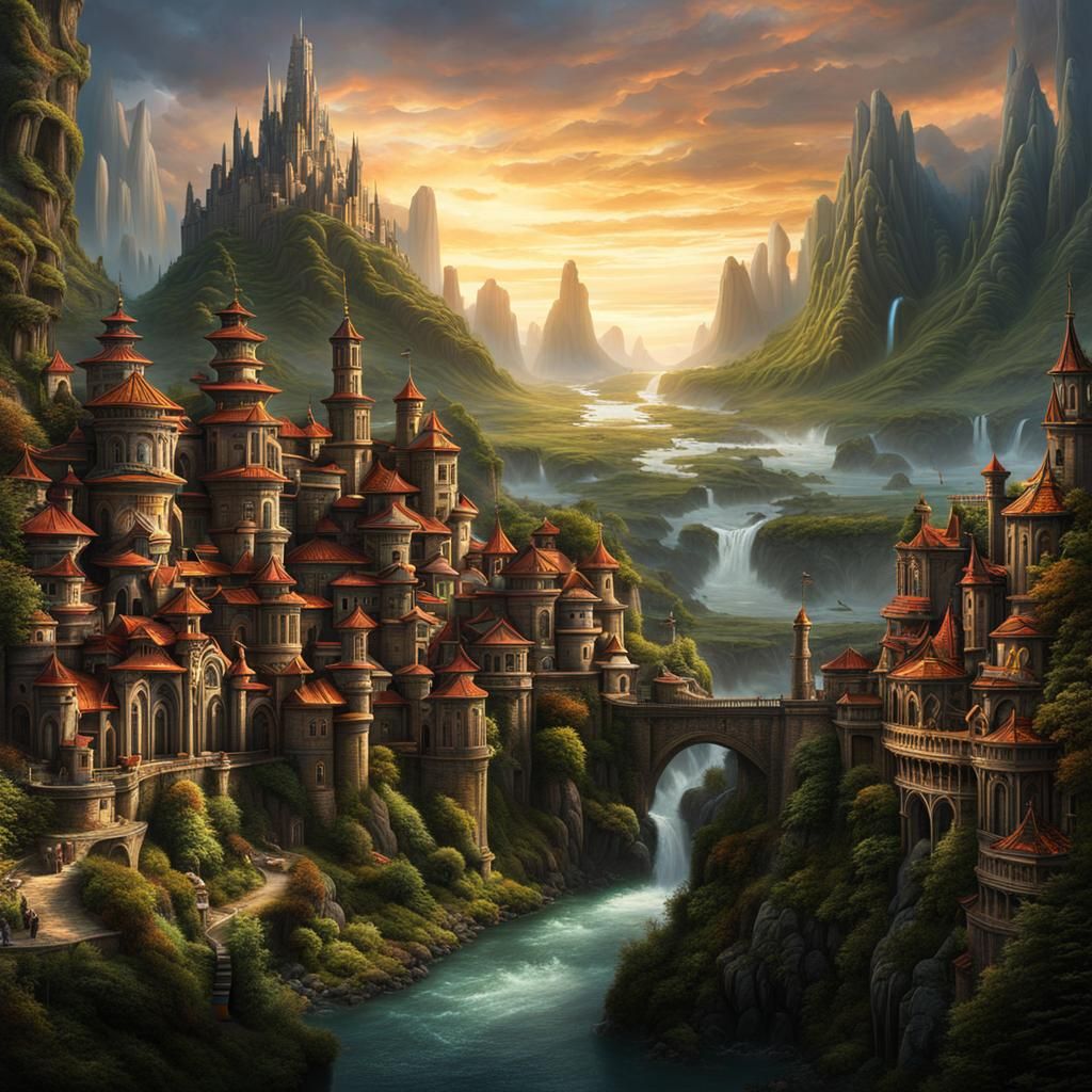 Dreamlike Fantasy City in Detailed Matte Painting