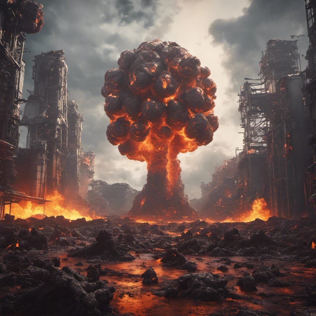 Nuclear Explosion on Lava World in Sci-Fi Style