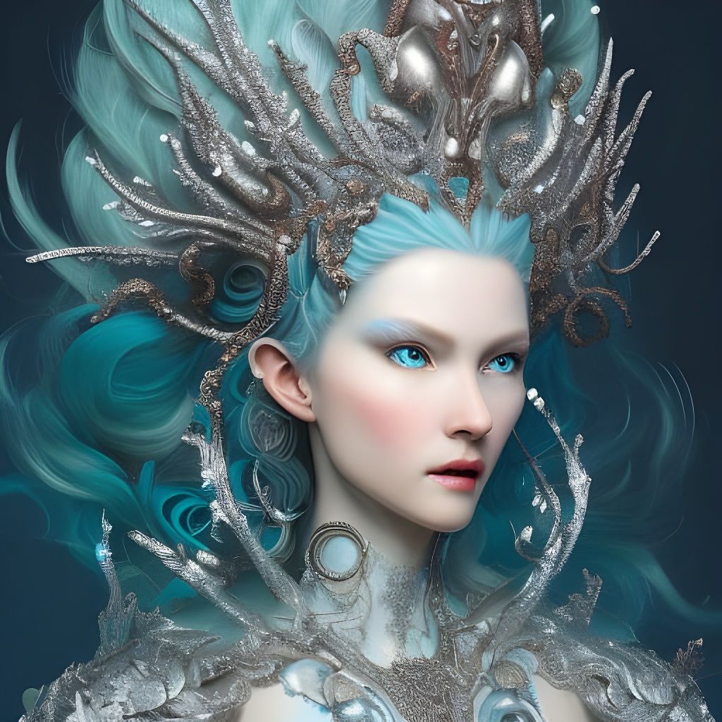 Silver Winter Goddess in Hyperdetailed Digital Painting