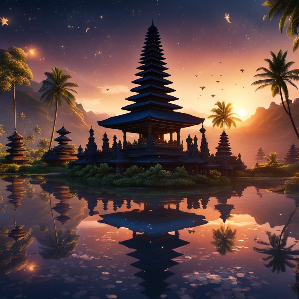Bali Sunset with Stars: Fantasy Concept Art