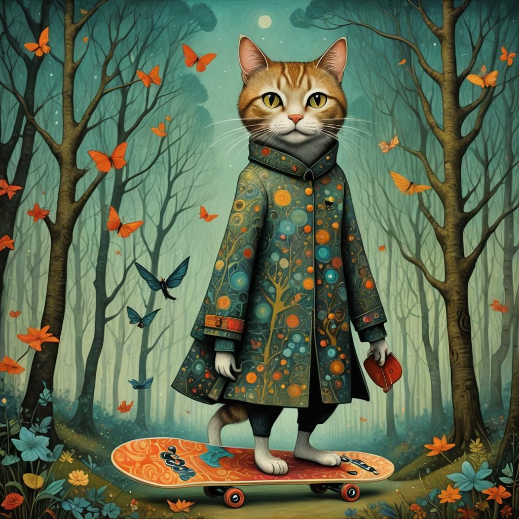 Dreamlike Woman-Cat in Art Brut Style