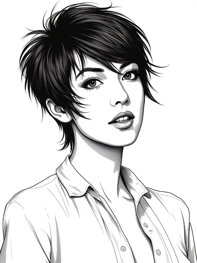 Athletic Woman Portrait in Pen and Ink Style