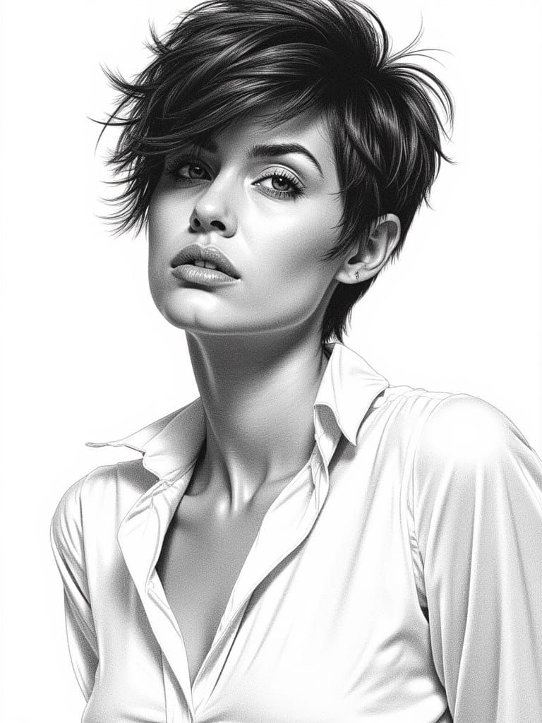 Athletic Woman Portrait in Grayscale Cross-Hatch Style