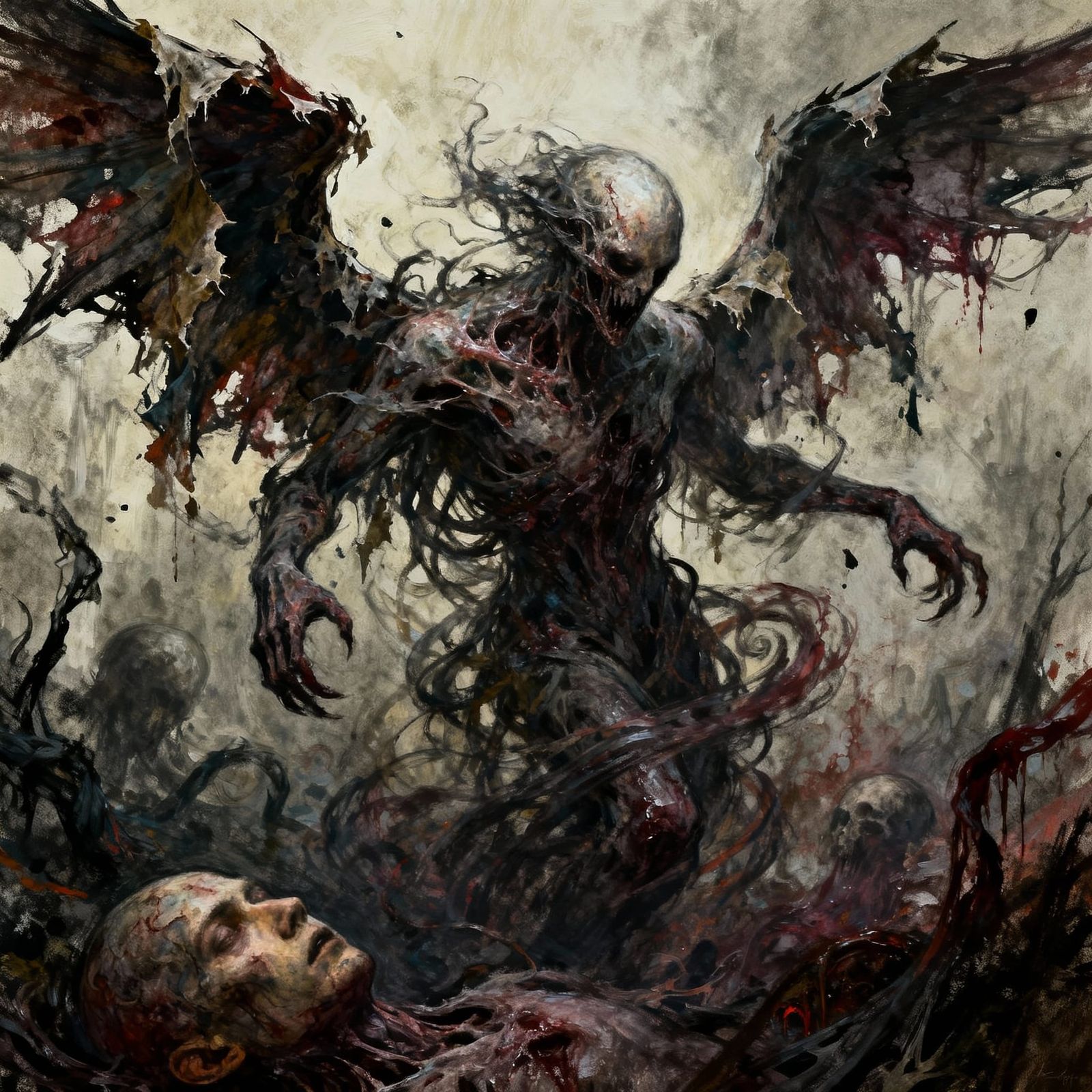 Dark Surrealism Sketch of Human Mind Chaos