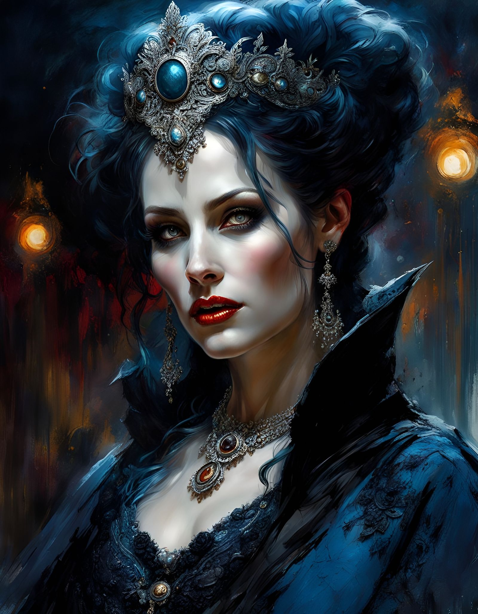 Vampire Queen Portrait in Oil on Canvas