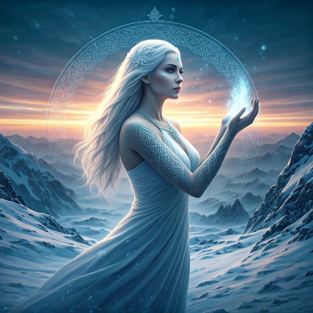Mystical Winter Sorceress in Hyperrealistic Style