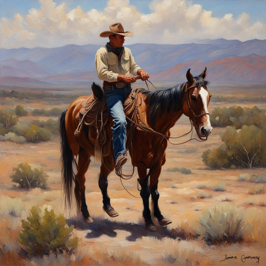 Cowboy and Horse in Oil Painting Style