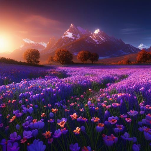 Winter Sunset Illuminates Night Meadow
