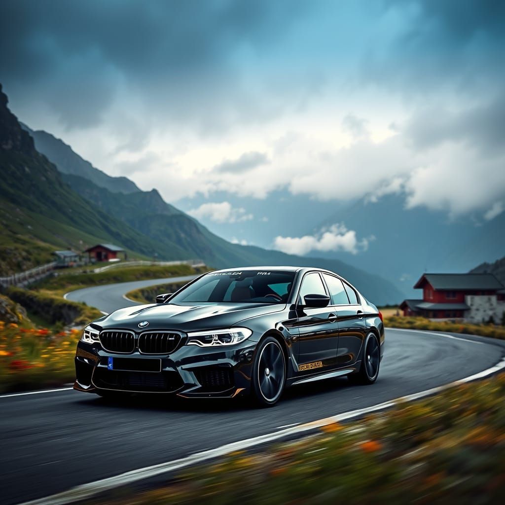 BMW M5 in Bruin Bodykit, Speeding Through Bergen Landscape