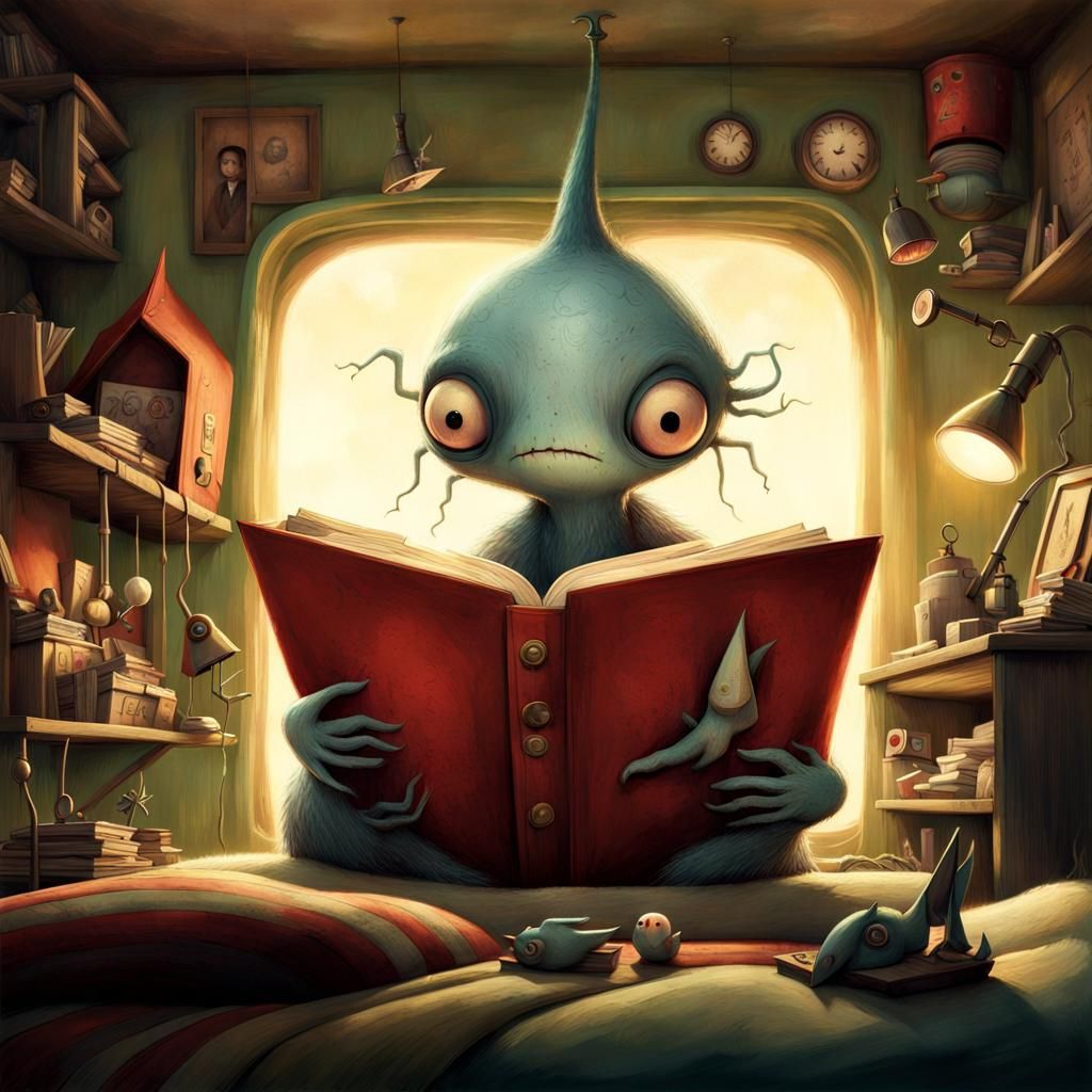 Whimsical Bedtime Story Illustration in Surreal Style