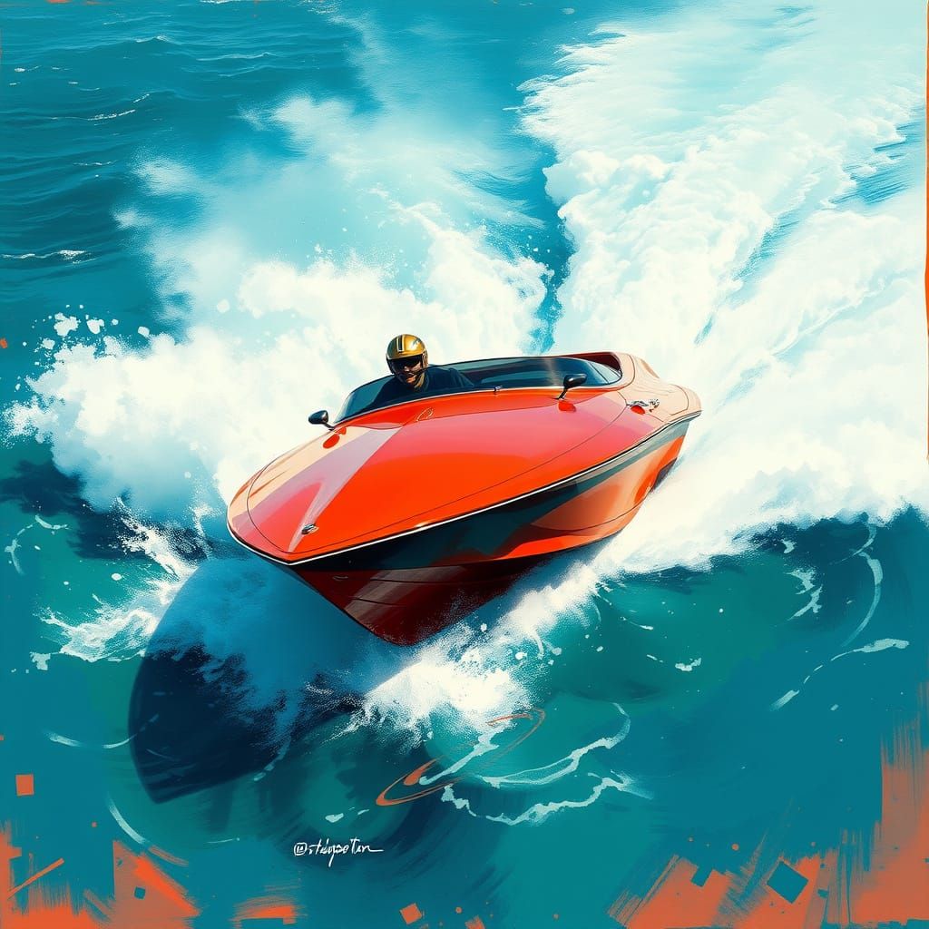 Speedboat Racing Across Turquoise Waves