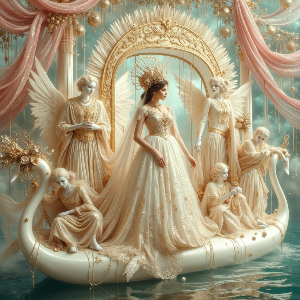 Queen of Eclaria on Swan Ship in Venetian Style