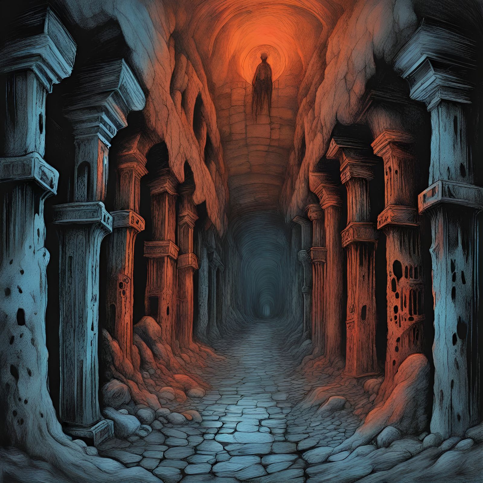 Eerie Catacombs in Black Metal Digital Painting