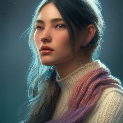 Detailed Portrait of Girl Knitting, Dynamic Lighting