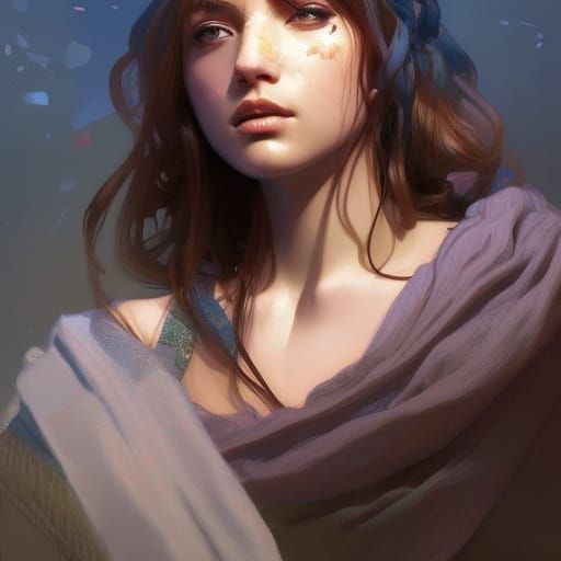 Detailed Portrait of Girl Knitting Blanket