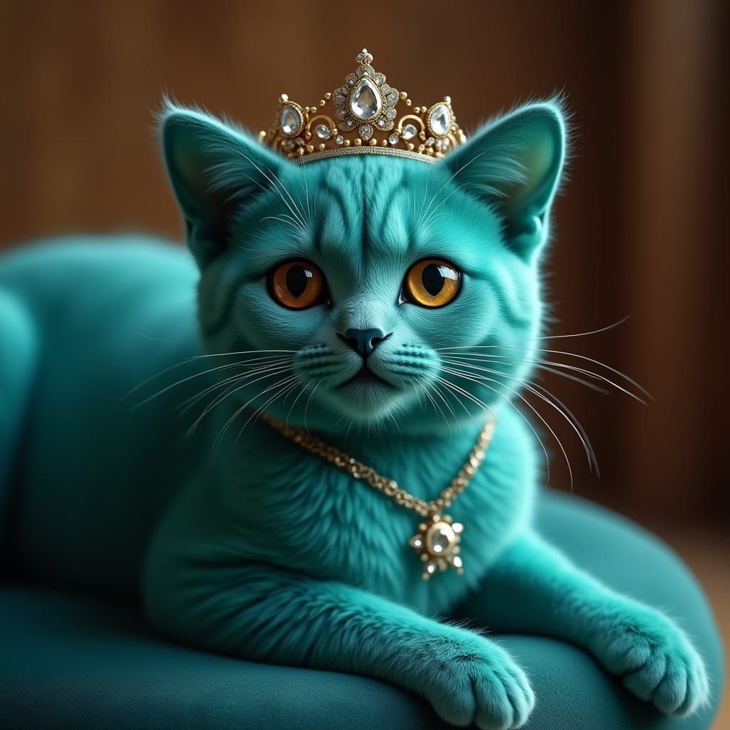 Regal Turquoise Cat with Diamond Tiara