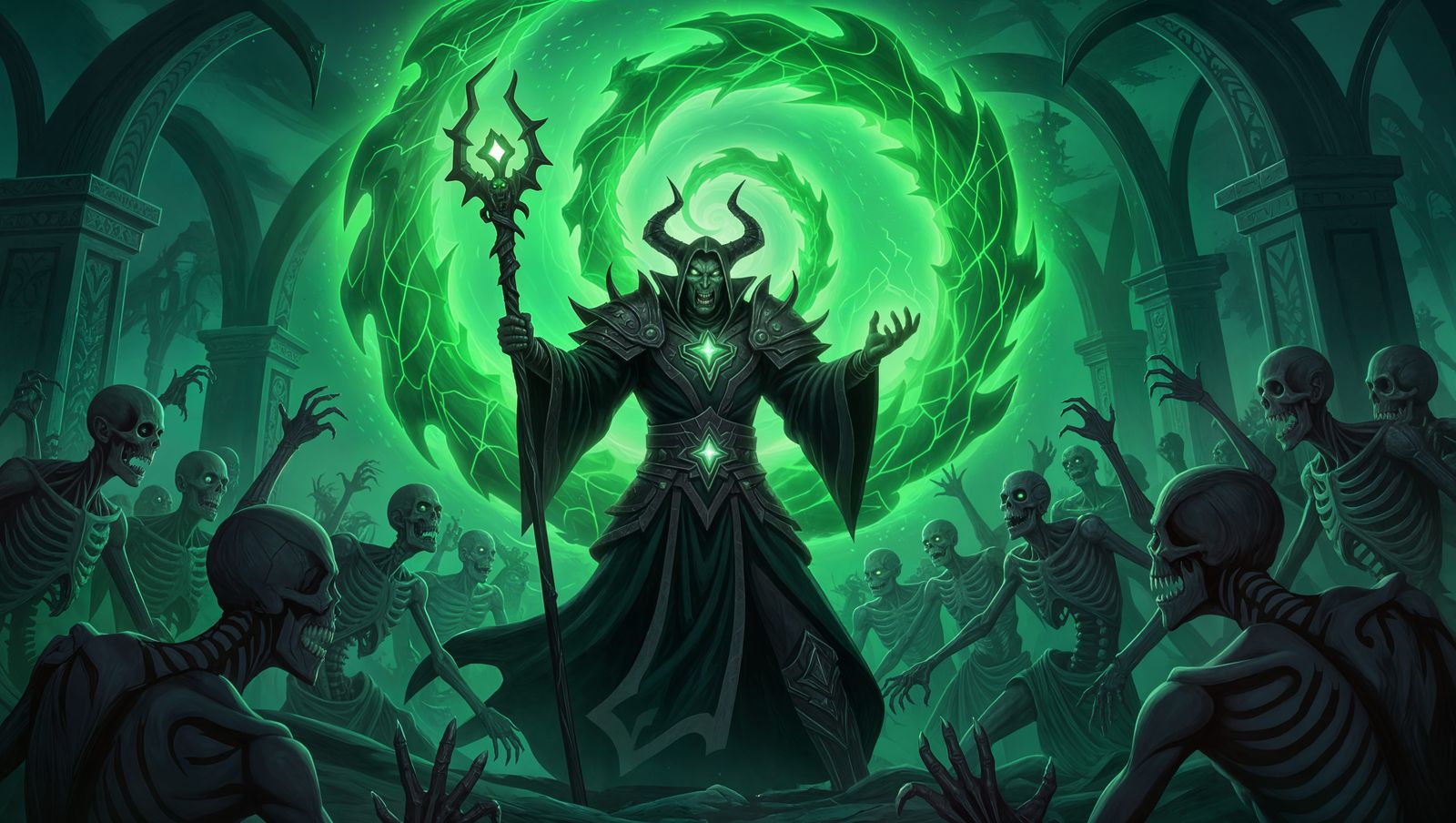 Warlock Raises Undead Horde Against Orcs and Demons