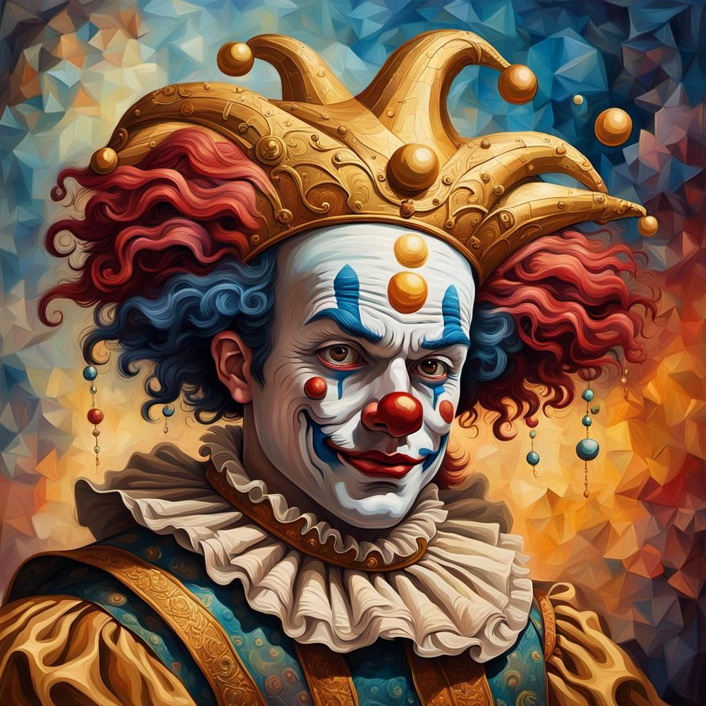 Renaissance Clown Portrait with Golden Hour Lighting