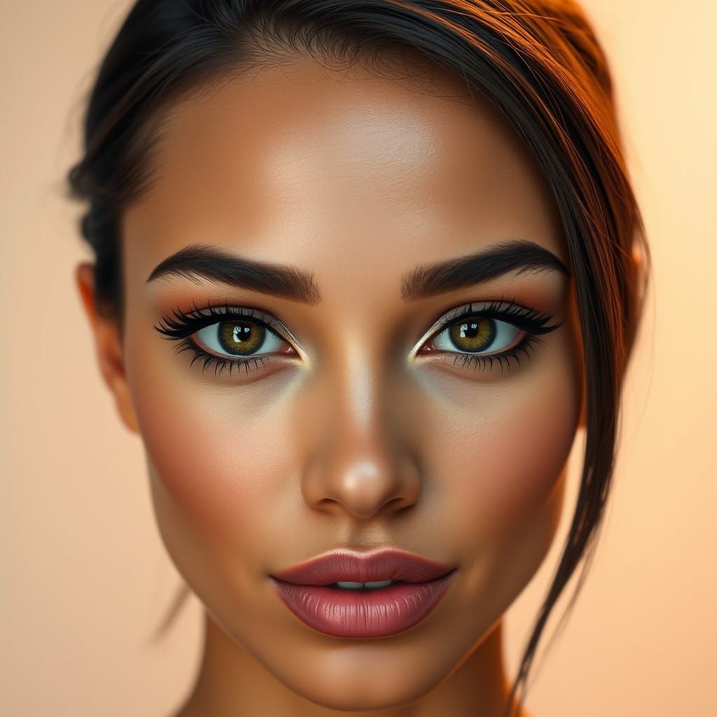 Confident Portrait with Radiant Skin and Intense Eyes