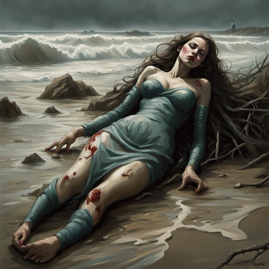 Siren's Transformation: Mermaid to Human on Shore