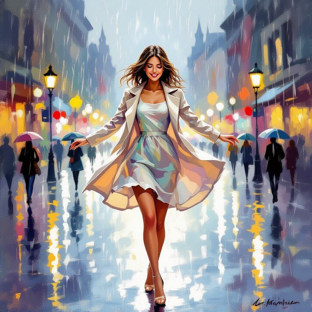 Woman Dancing in Summer Rain in Leeds