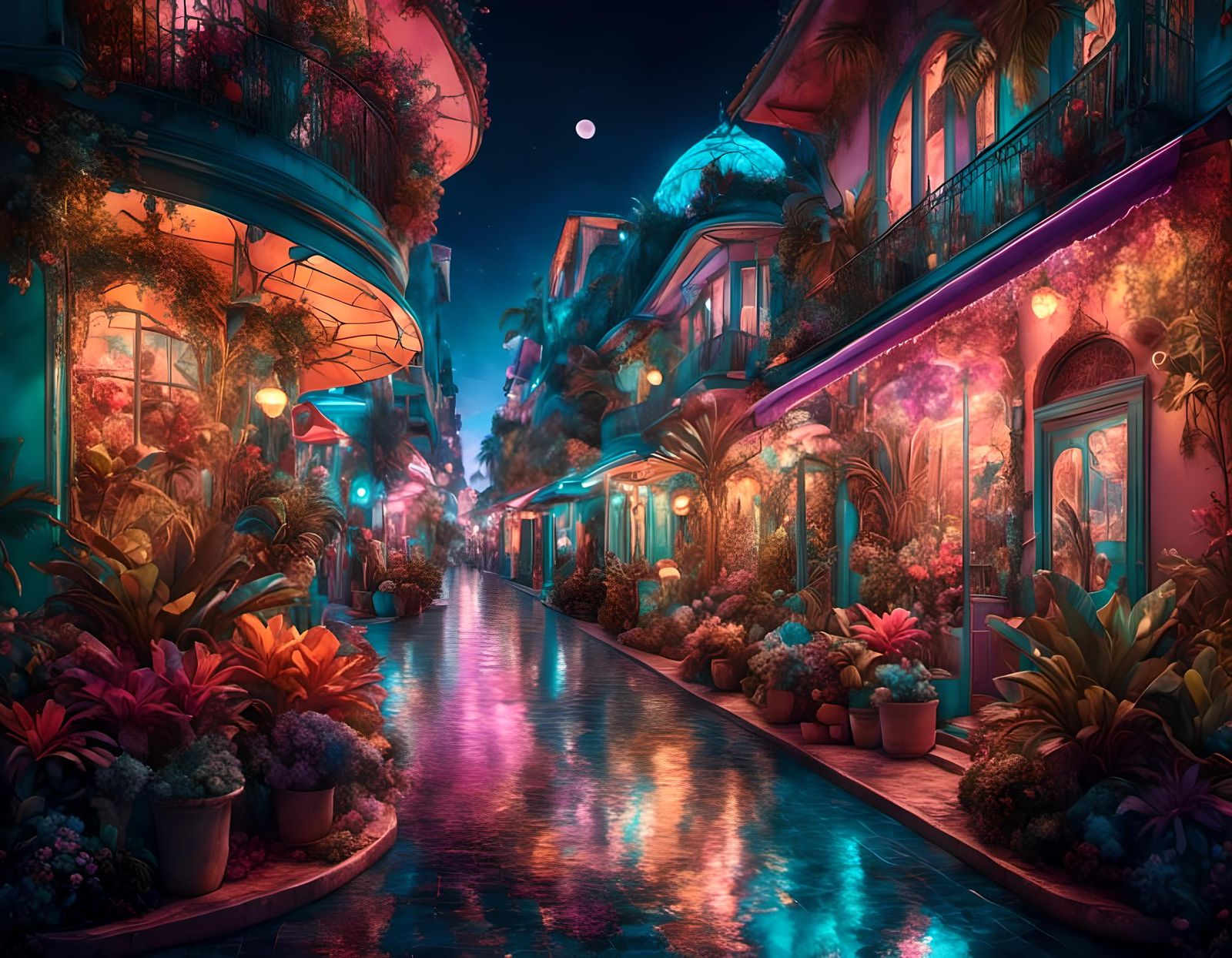 Dreamy Neon Miami Street Scene