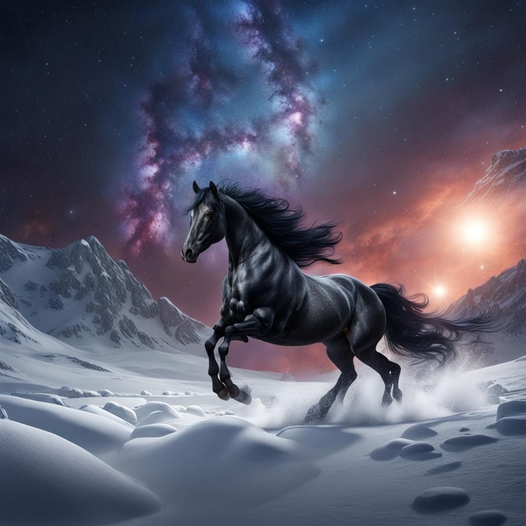 Black Horse Under Galaxy: Fantasy Concept Art