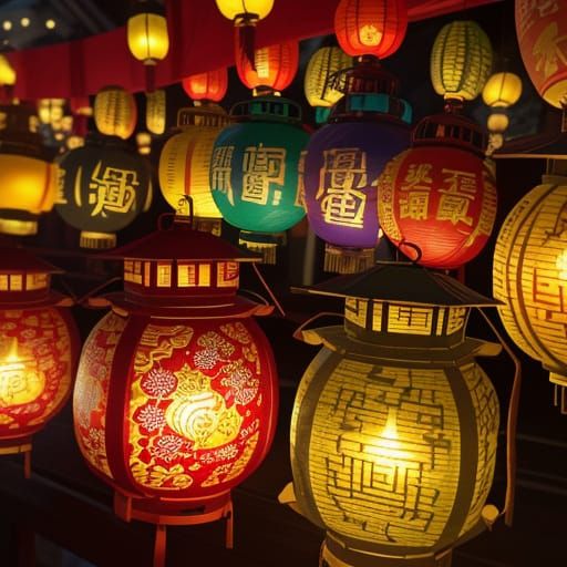 Happy Mooncake Festival Celebration with Lanterns