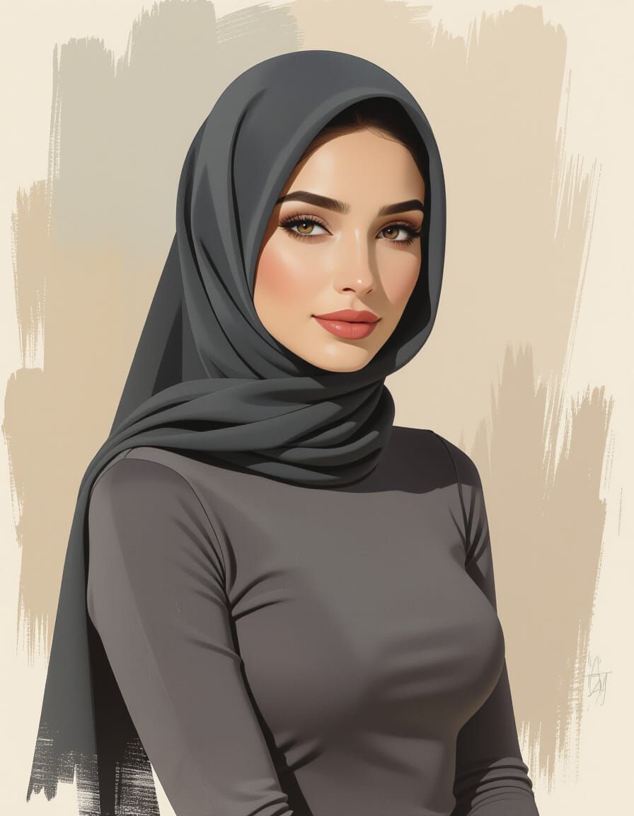Elegant Hijabi Woman Portrait in Oil Painting Style