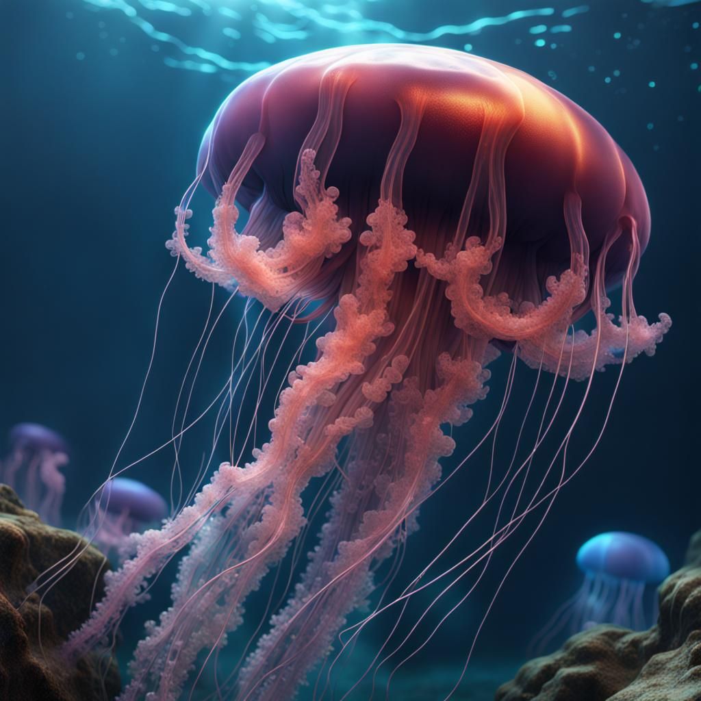 Crystalized Jellyfish Underwater: Detailed Digital Painting