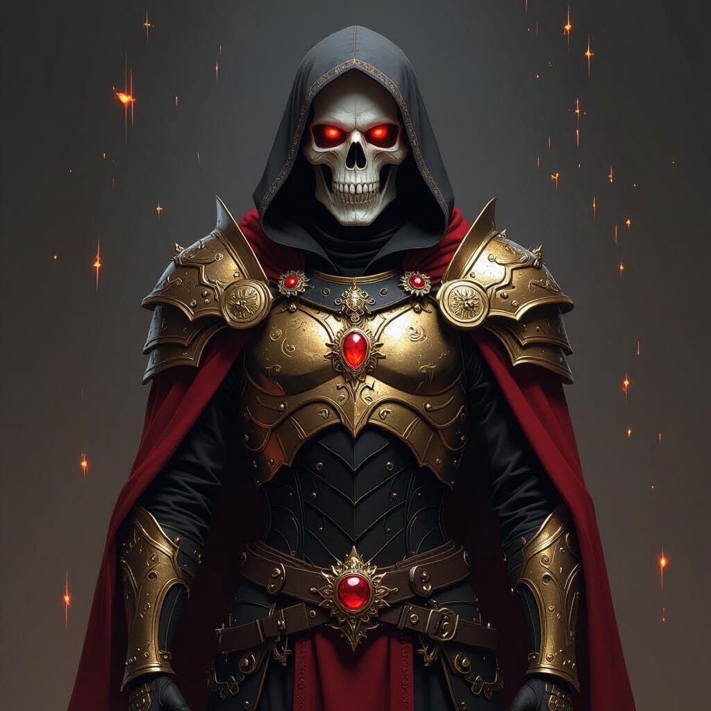 Skeleton in Ornate Armor with Red Eyes