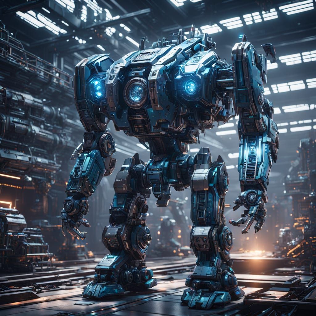 Epic Sci-Fi Mech in Polished Metal