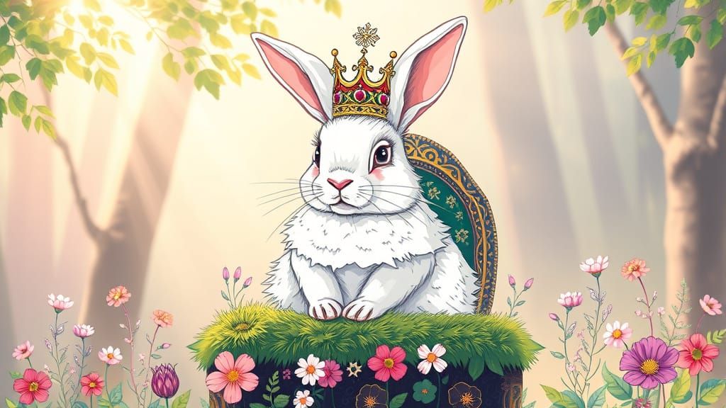 King Rabbit in Floral Patterns & Geometric Style