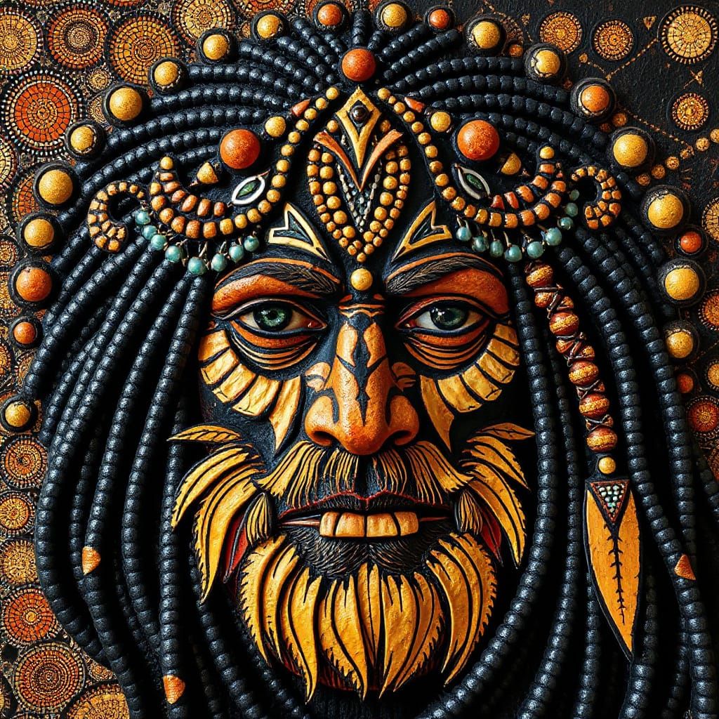 Primitivepunk Shaman in Vibrant Dot Pointillism